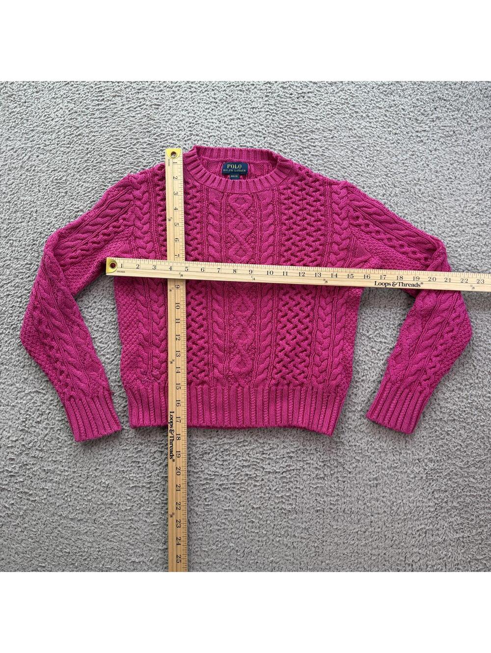 Hot Pink Polo Ralph Lauren Cable Knit Sweater Youth M Fits Women’s XS S Cropped - Picture 3 of 8